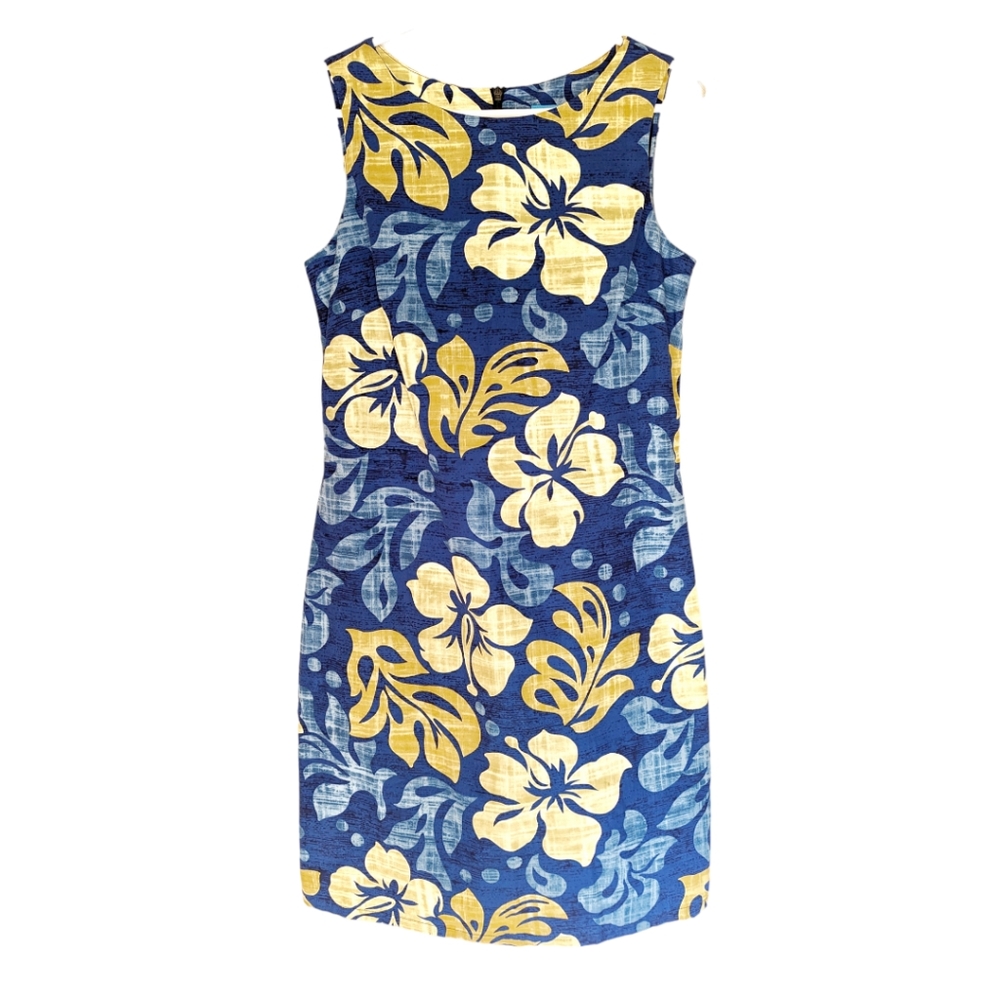 Kai Clothing Sleeveless Zippered Sheath Blue Tropical Dress - Size XS